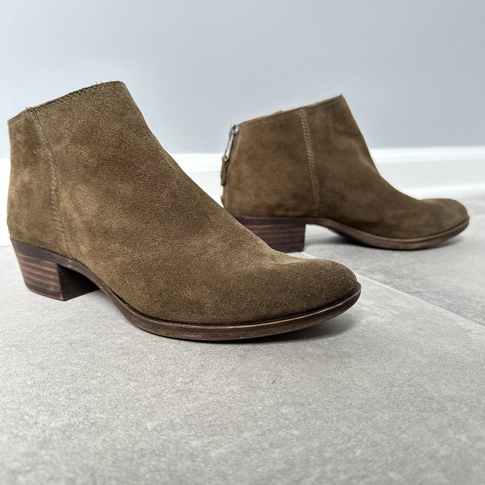 Lucky Brand Bremma Ankle Bootie Suede Leather Brown Zip Heel Shoes Womens 5.5